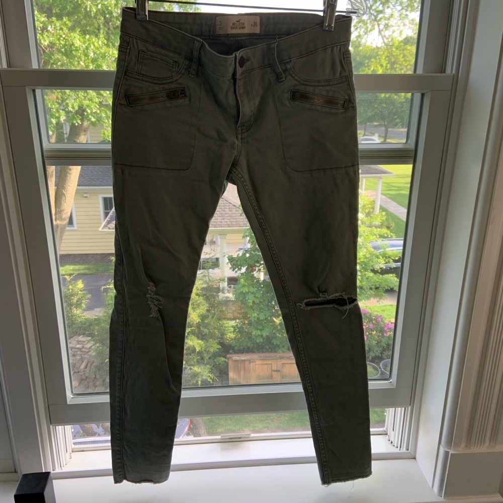 Hollister Army green distressed jeans